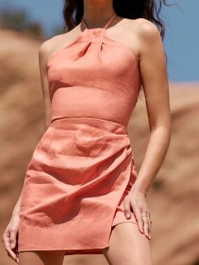 Reformation Halter Peach Linen Dress